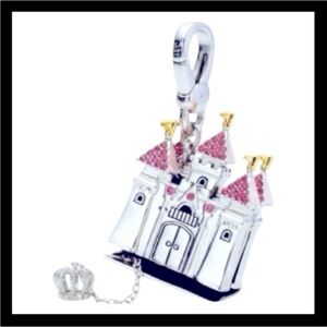 Vintage Juicy Couture Silver Tone Princess Castle Charm Pink Swarovski Crystals
